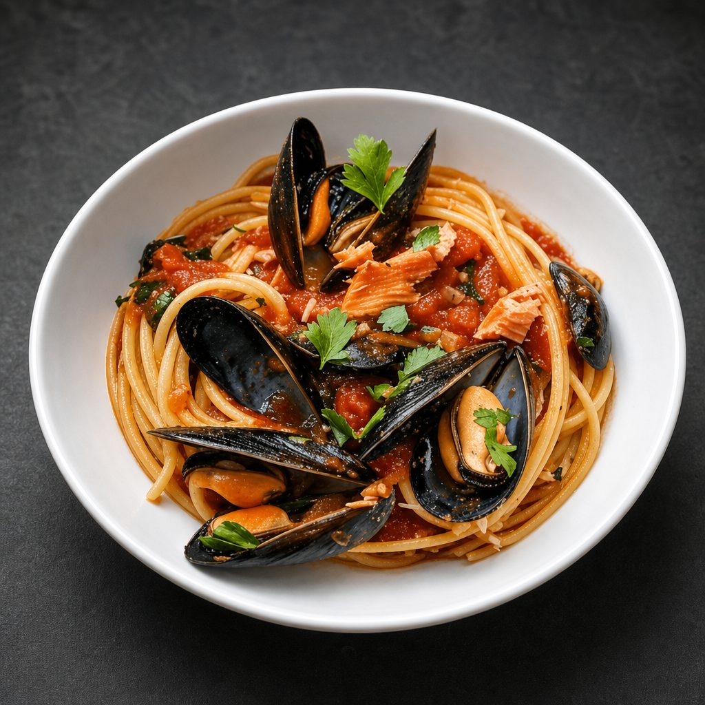Mussells Over Spaghetti.
