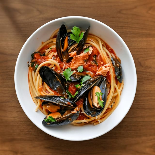 Mussells Over Spaghetti.